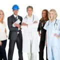 Group of people in different occupations and professions over white background